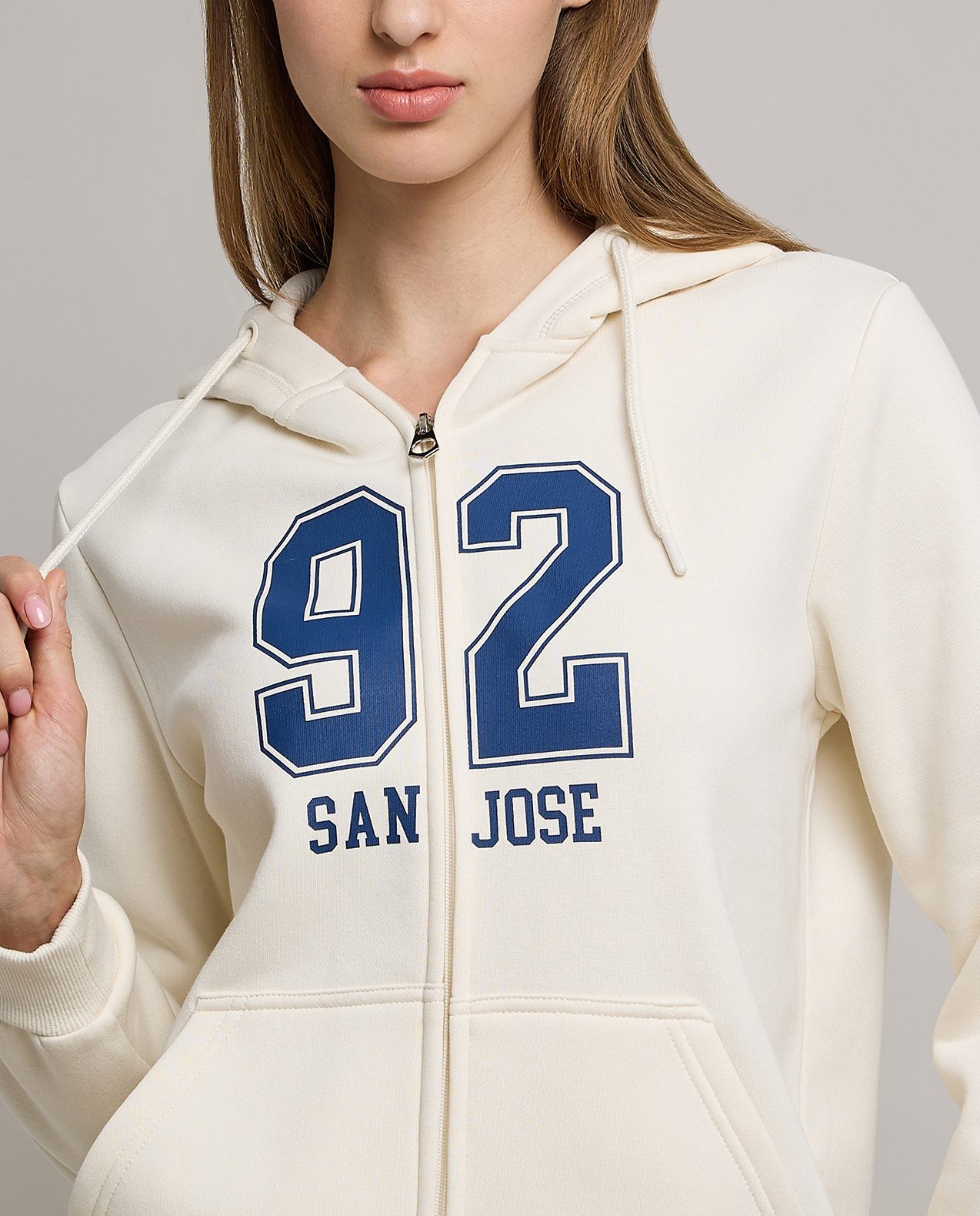 Typography Print Hooded Jacket with Zipper Closure