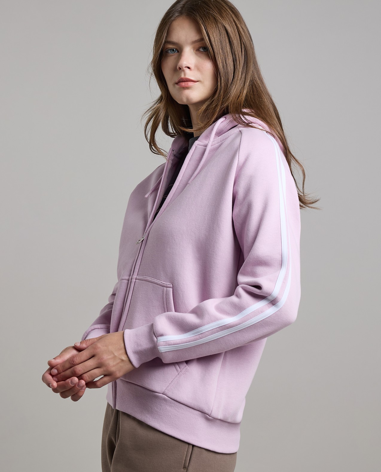 Stripe Detail Hooded Jacket with Zipper Closure