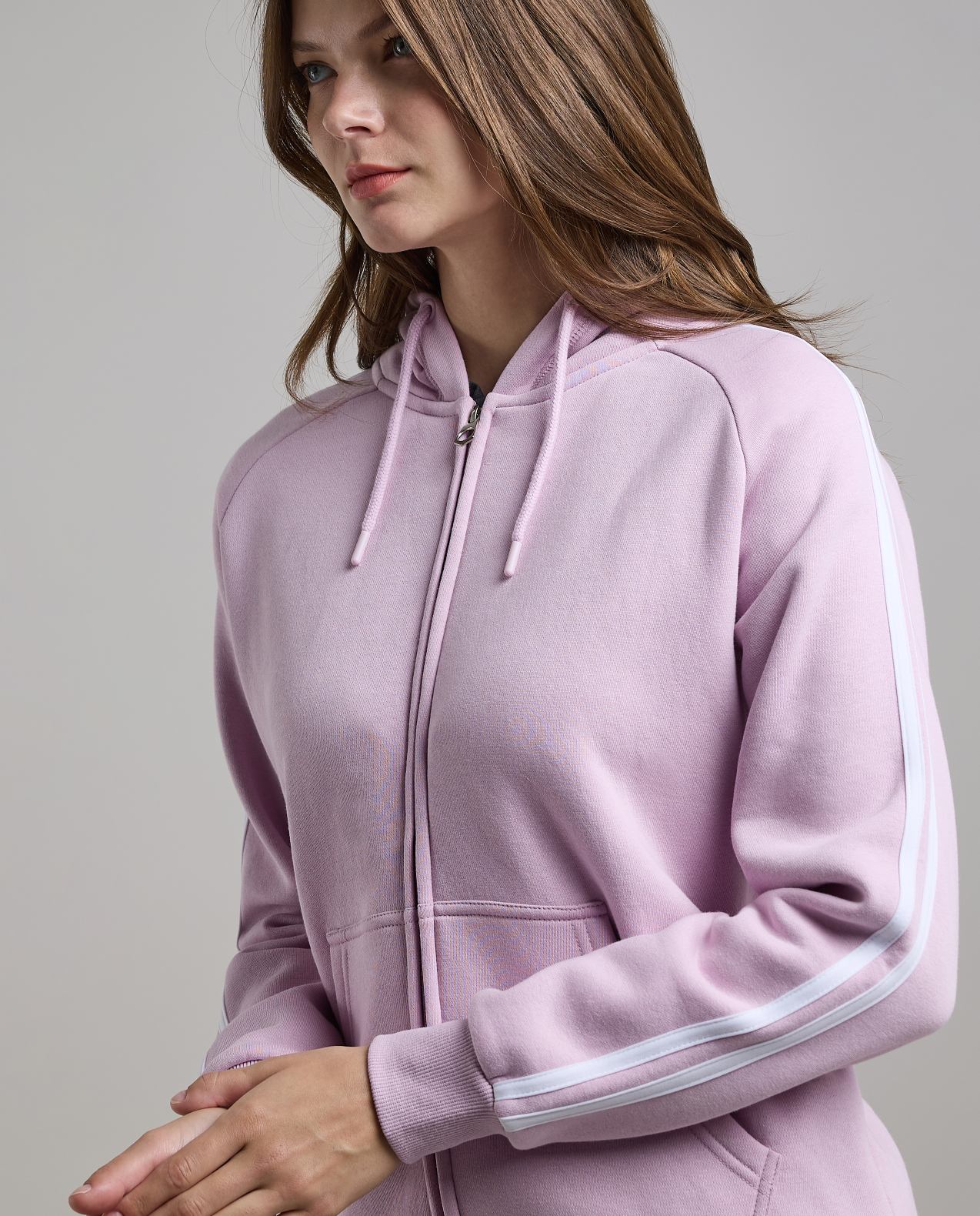 Stripe Detail Hooded Jacket with Zipper Closure