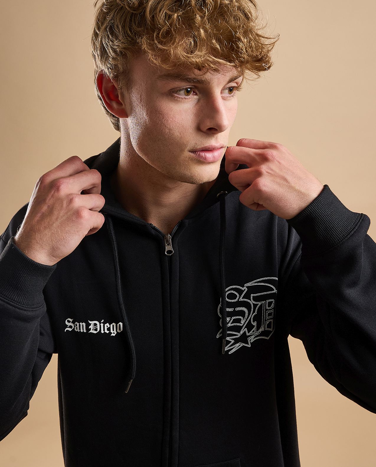 Printed Hooded Jacket with Zipper Closure