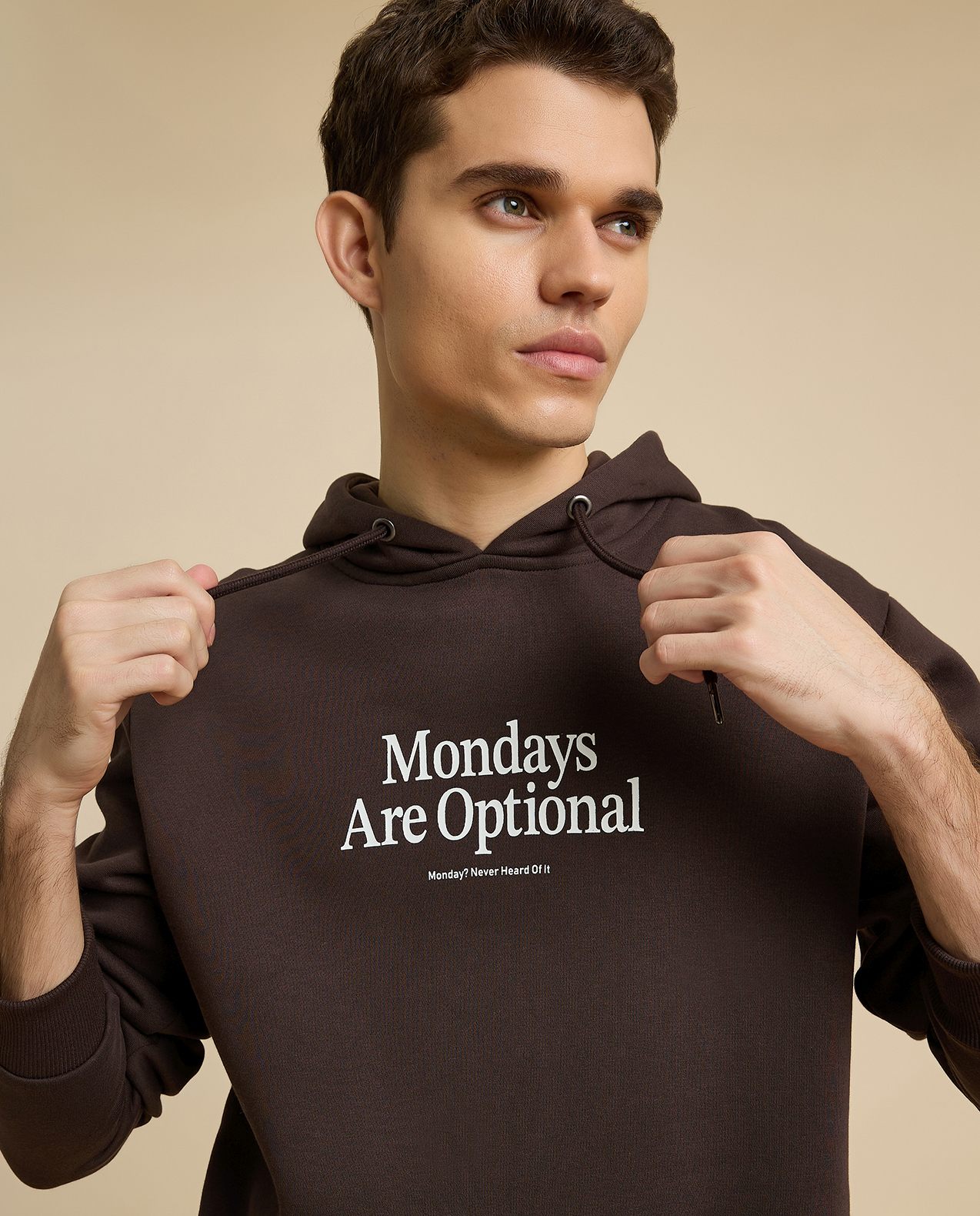 Typography Print Hoodie with Long Sleeves