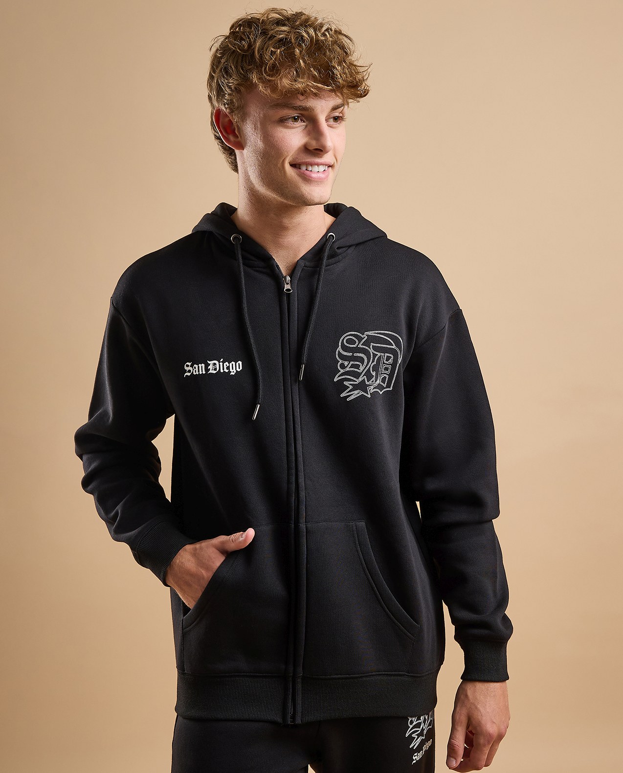 Printed Hooded Jacket with Zipper Closure