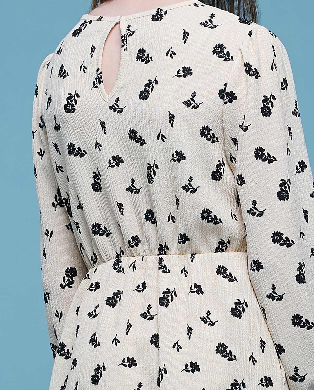 Printed A-Line Dress with Crew Neck and Long Sleeves
