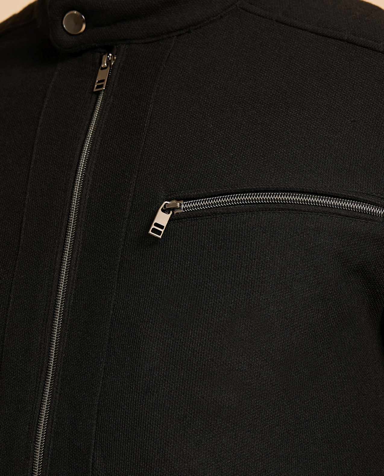 Textured Knit Jacket with Zipper Closure