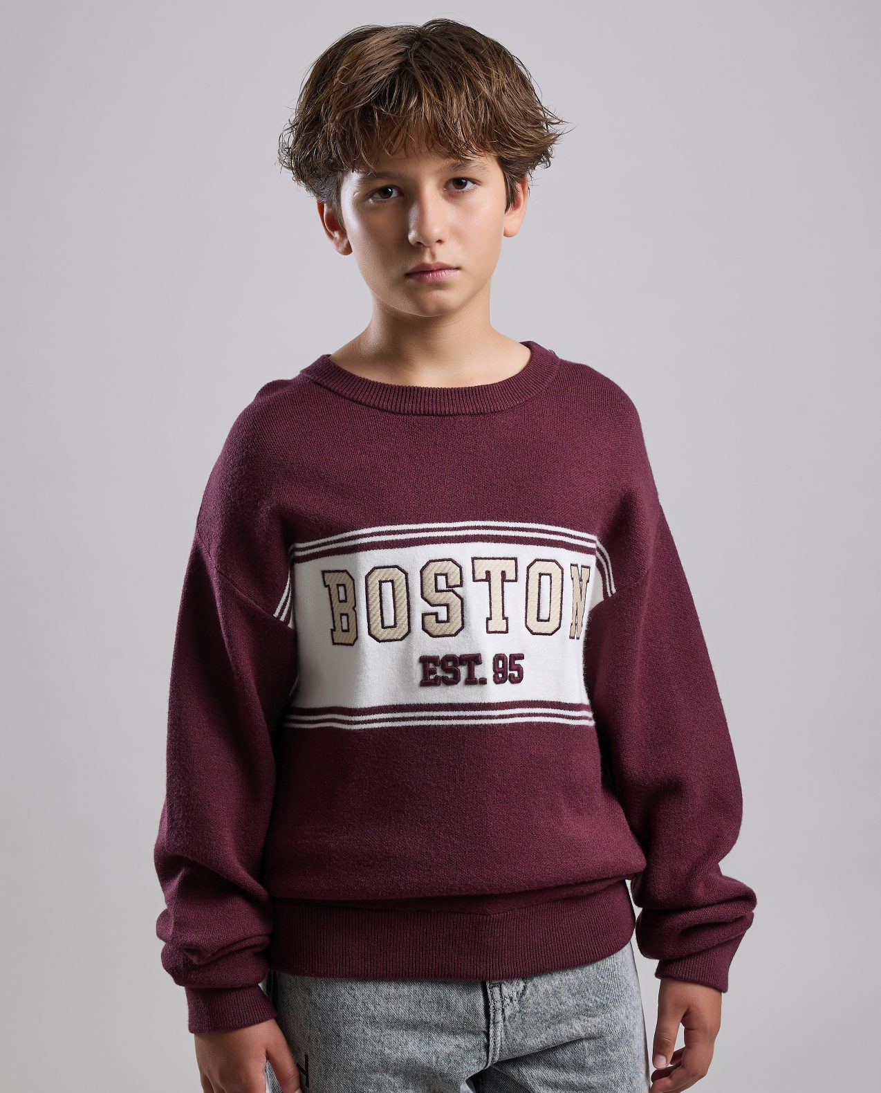 Embroidered Sweater with Crew Neck and Long Sleeves
