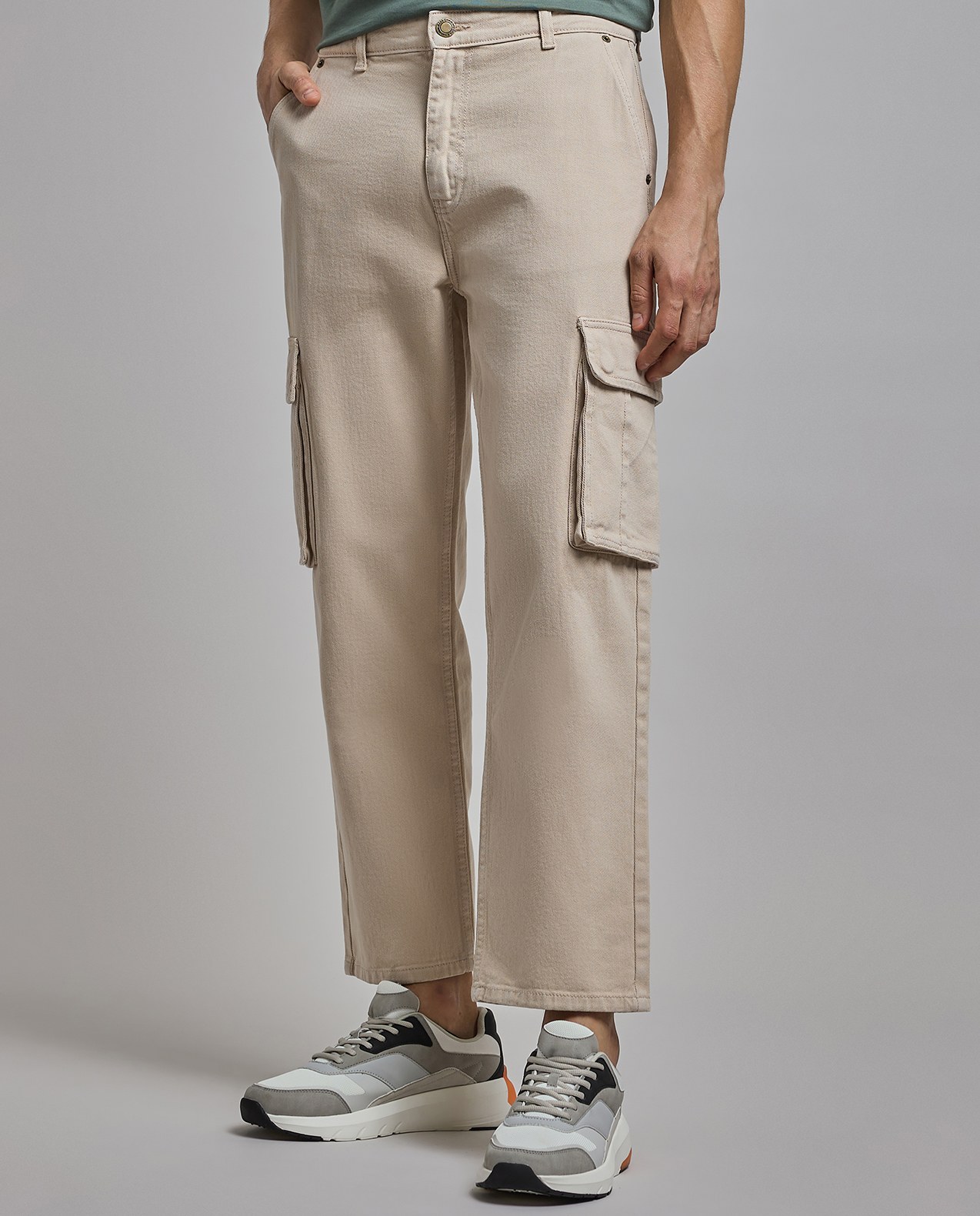 Faded Tapered Fit Jeans with Button Closure