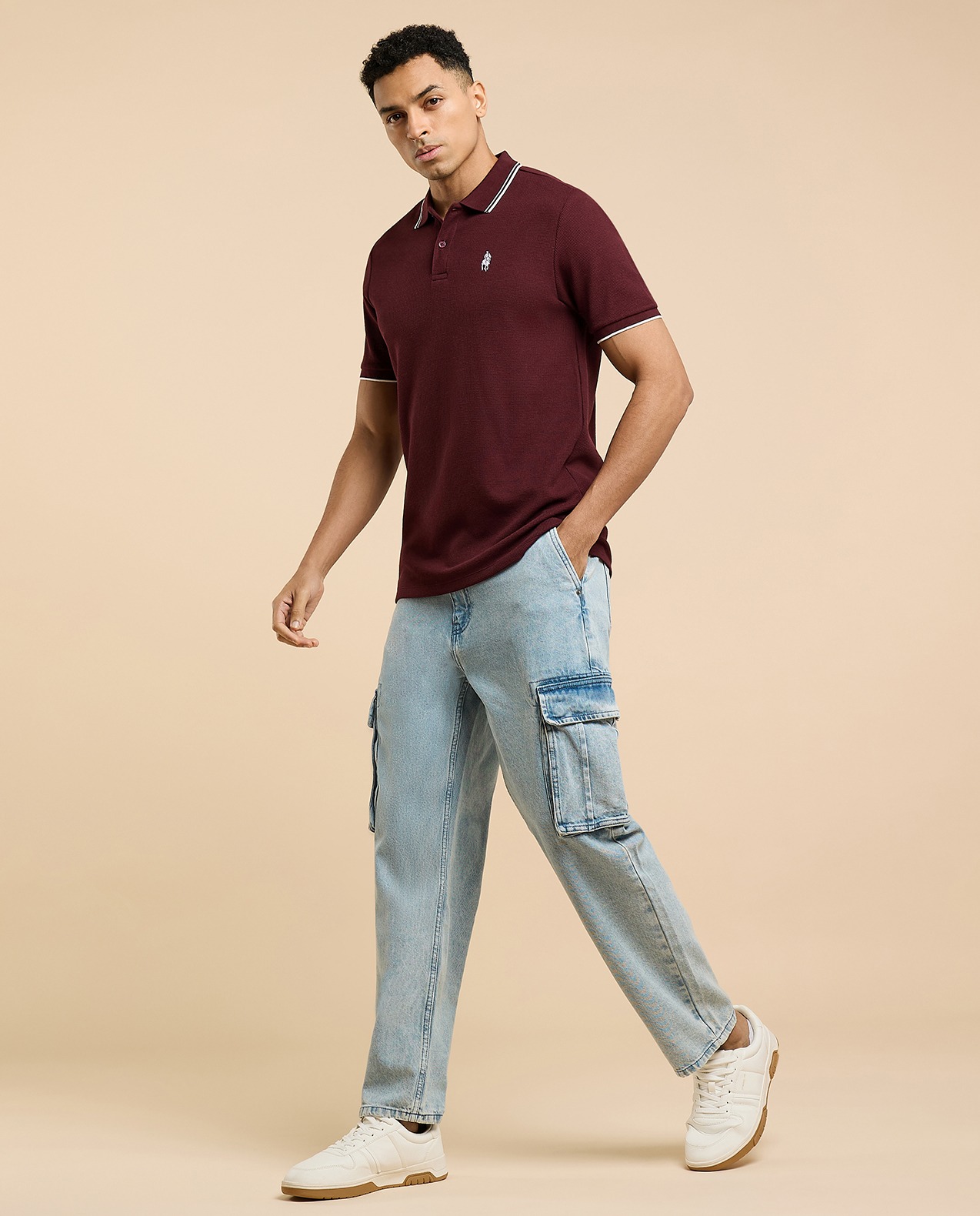 Solid Cargo Jeans with Button Closure