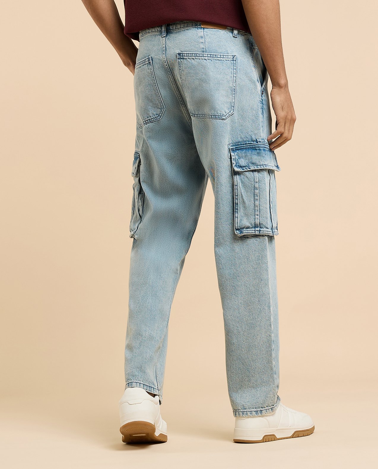 Solid Cargo Jeans with Button Closure