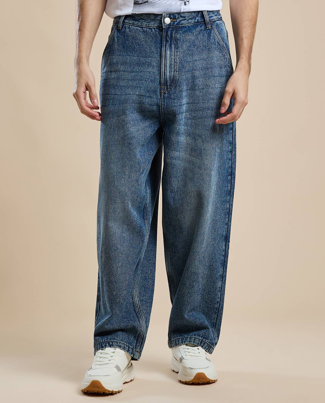 Washed Skater Jeans with Button Closure