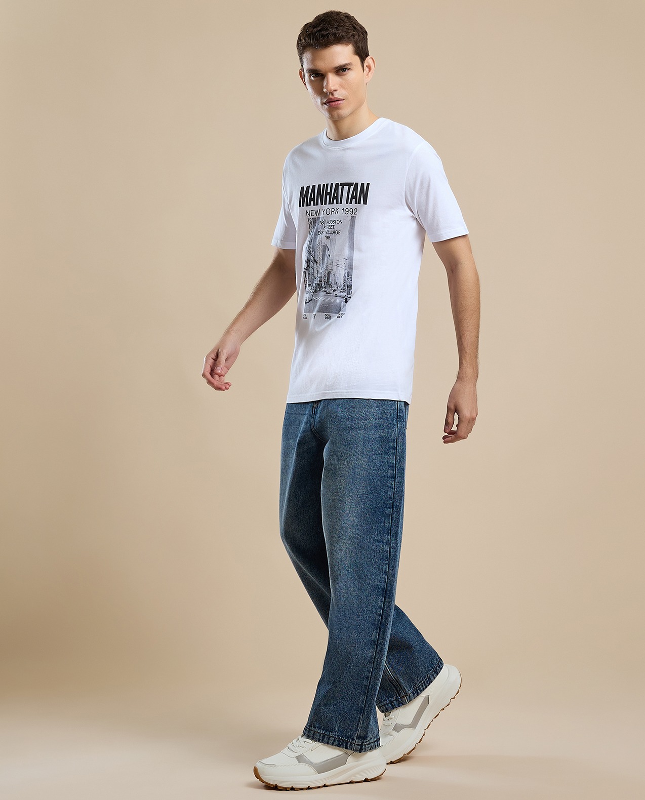 Washed Skater Jeans with Button Closure