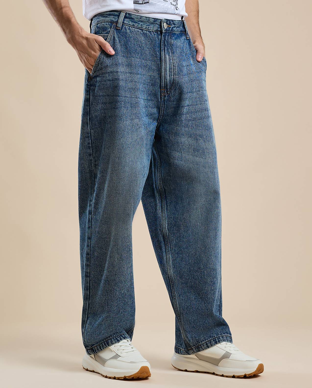 Washed Skater Jeans with Button Closure