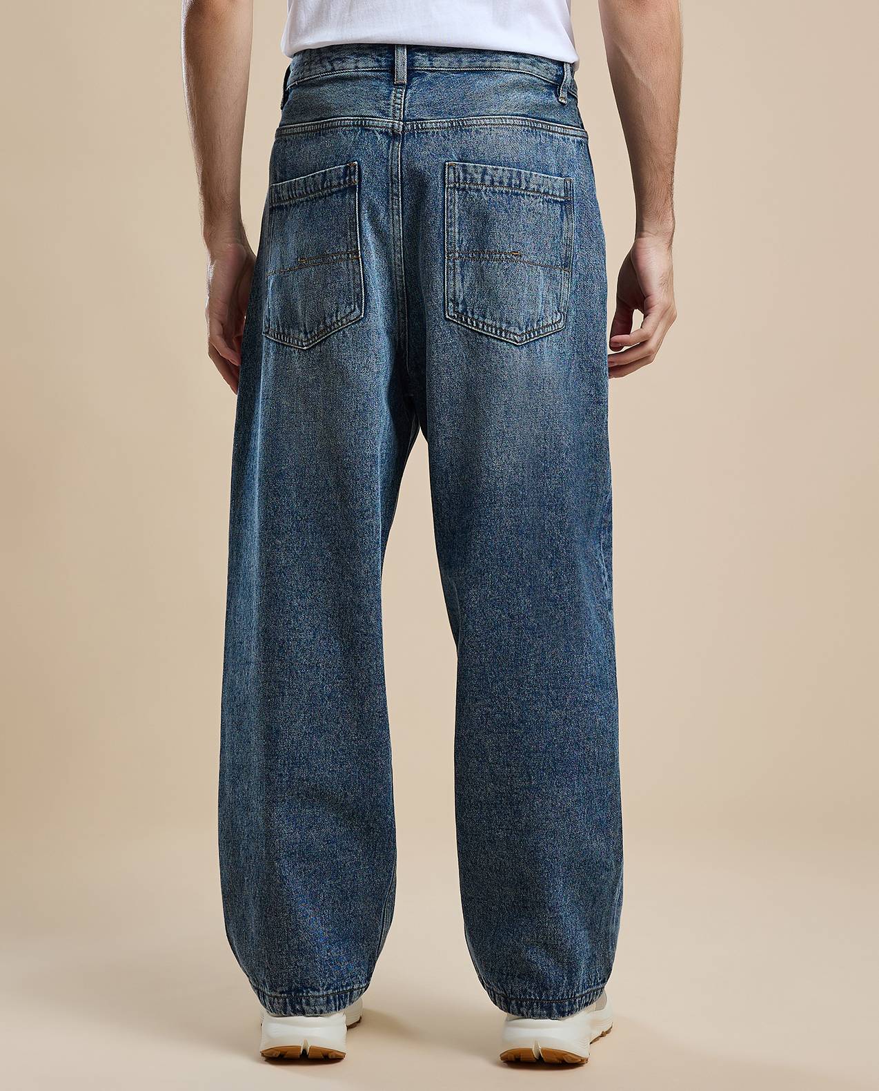 Washed Skater Jeans with Button Closure