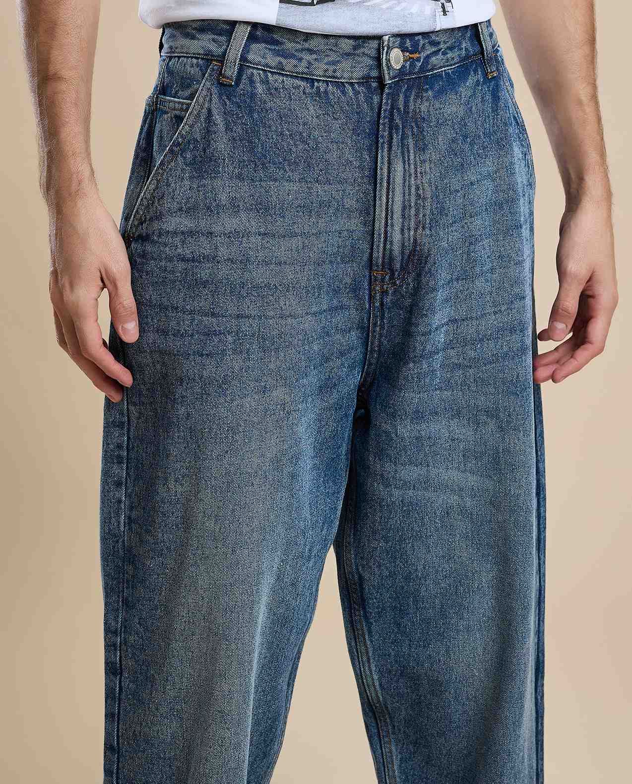 Washed Skater Jeans with Button Closure
