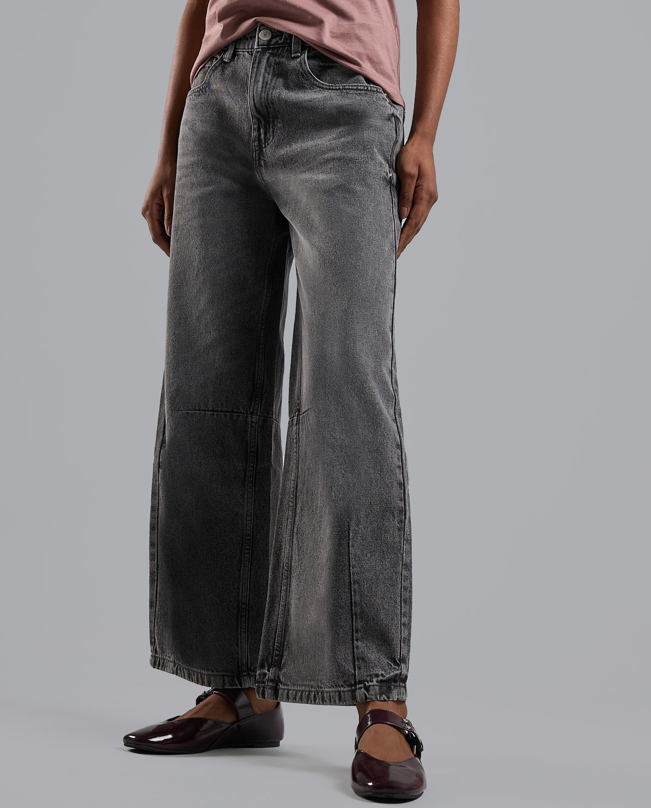 Faded Baggy Jeans with Button Closure