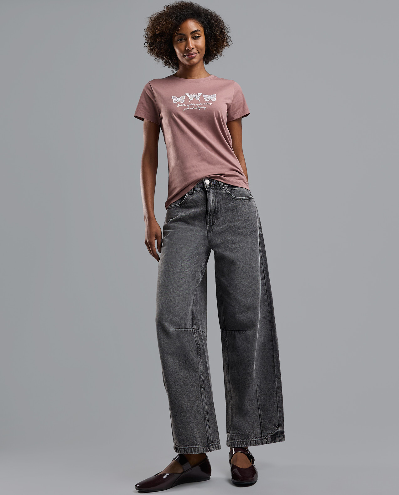 Faded Baggy Jeans with Button Closure