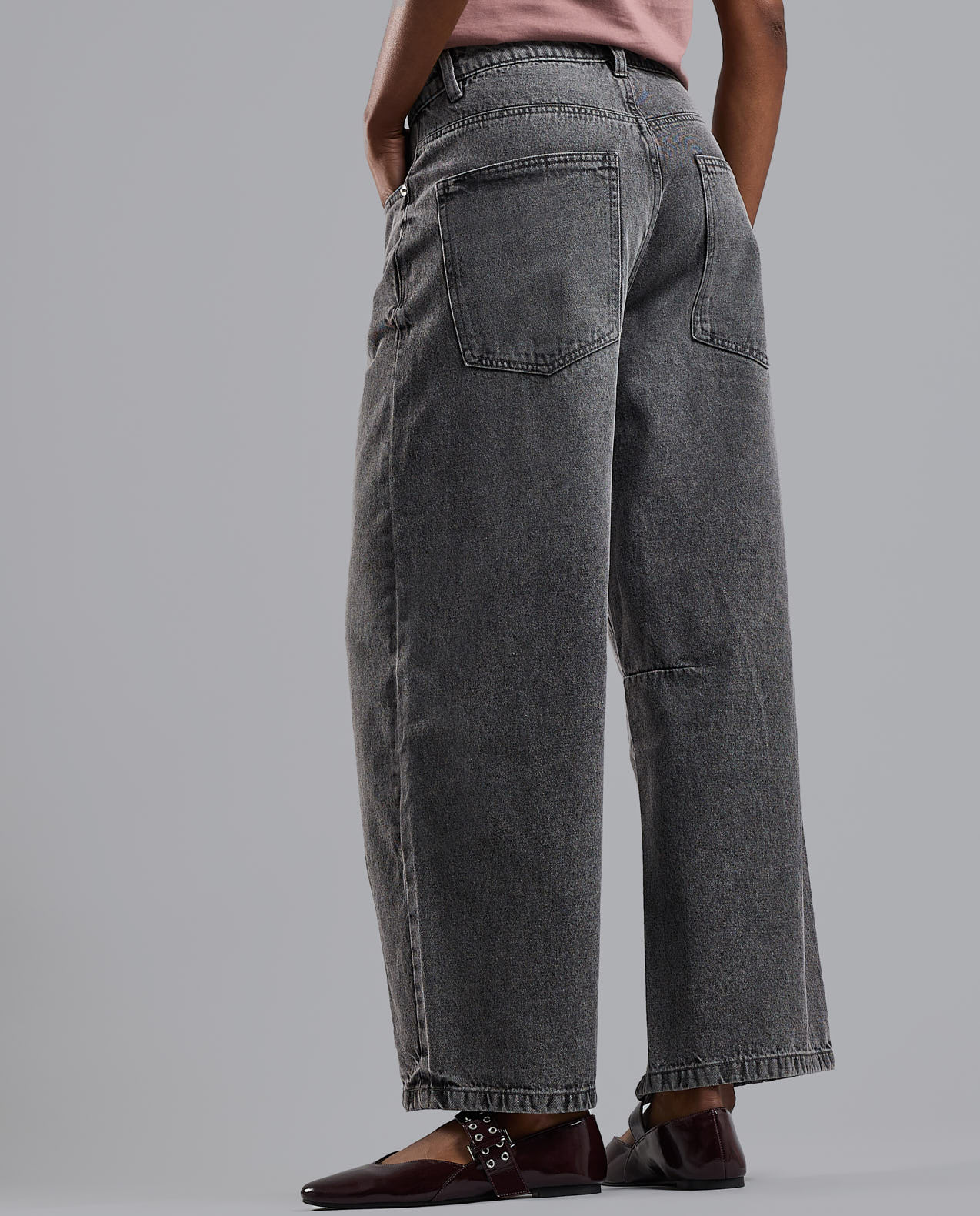 Faded Baggy Jeans with Button Closure