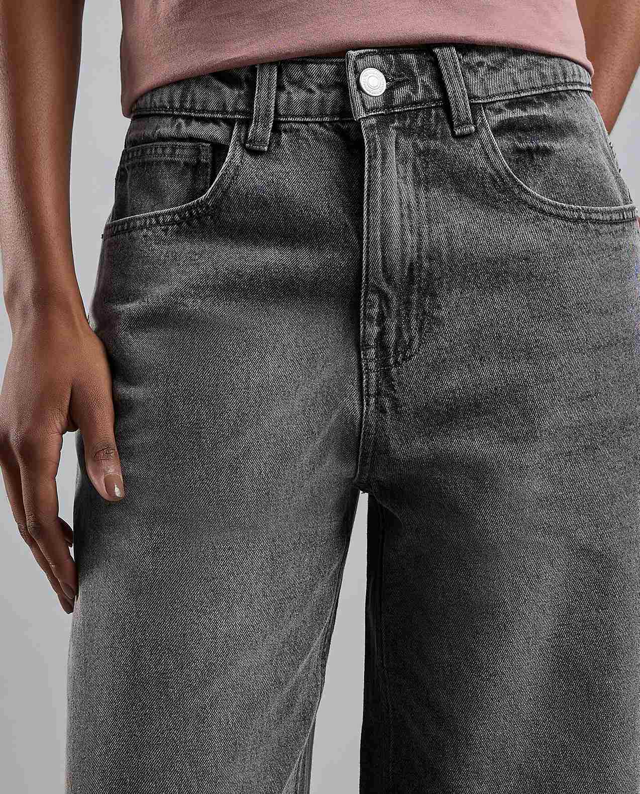 Faded Baggy Jeans with Button Closure