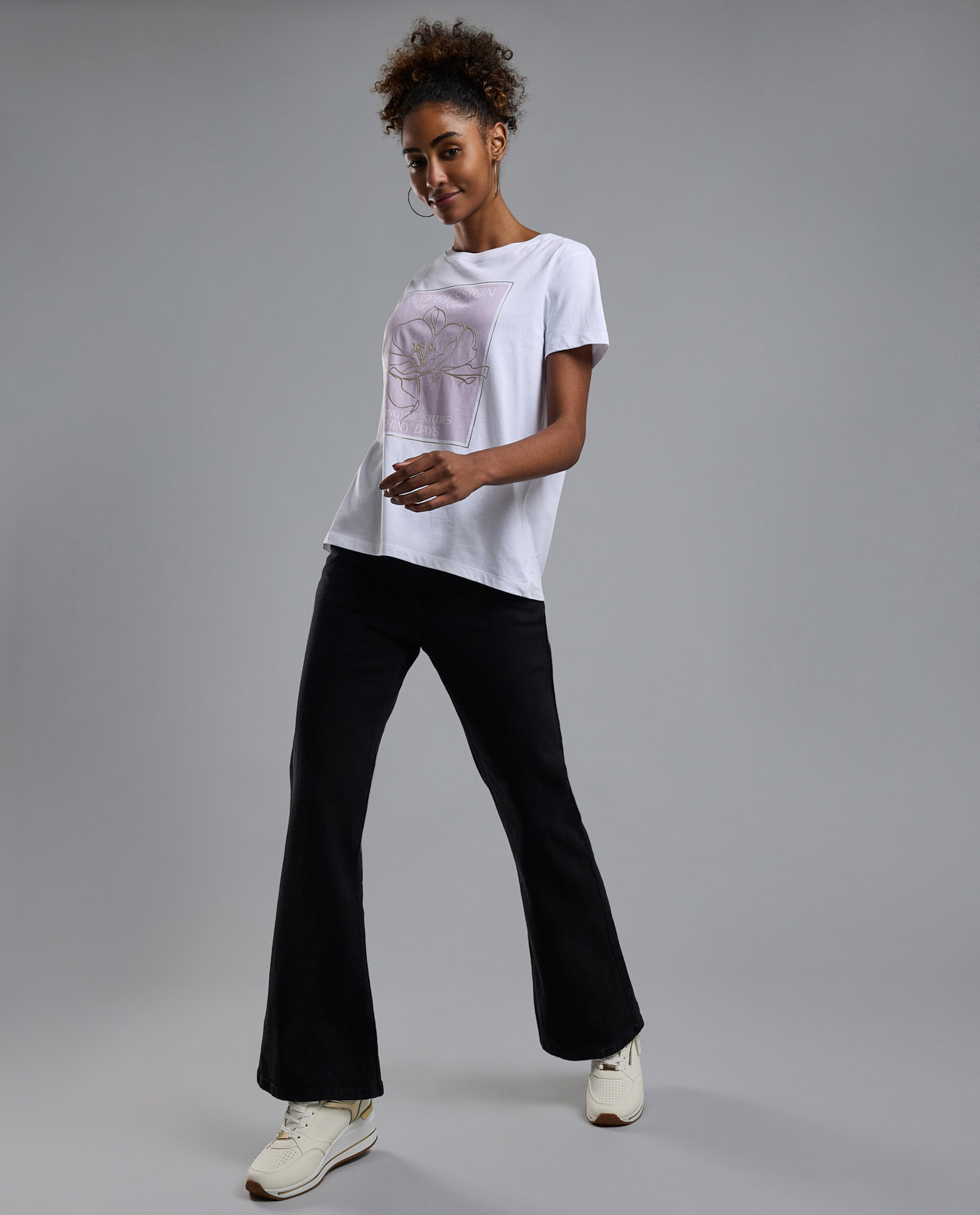 Washed Flared Jeans with Button Closure