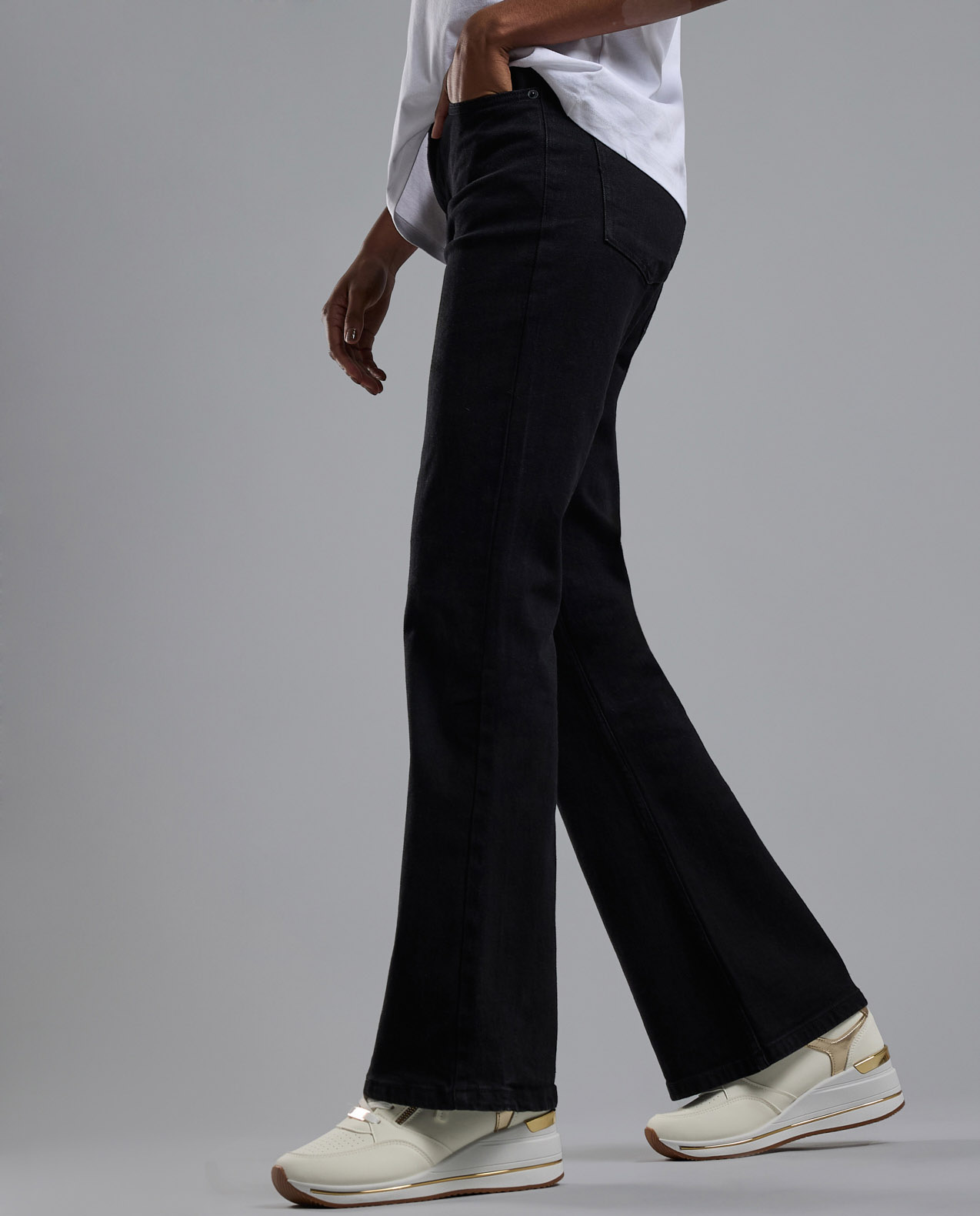 Washed Flared Jeans with Button Closure