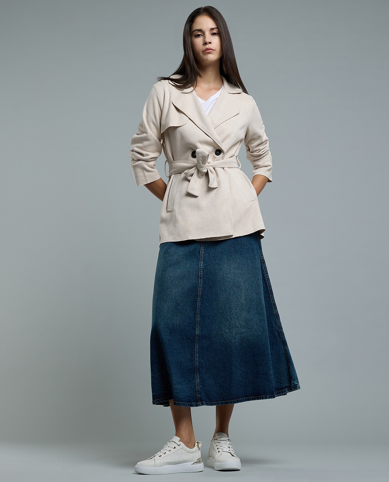 Solid Double Breasted Jacket with Button Closure