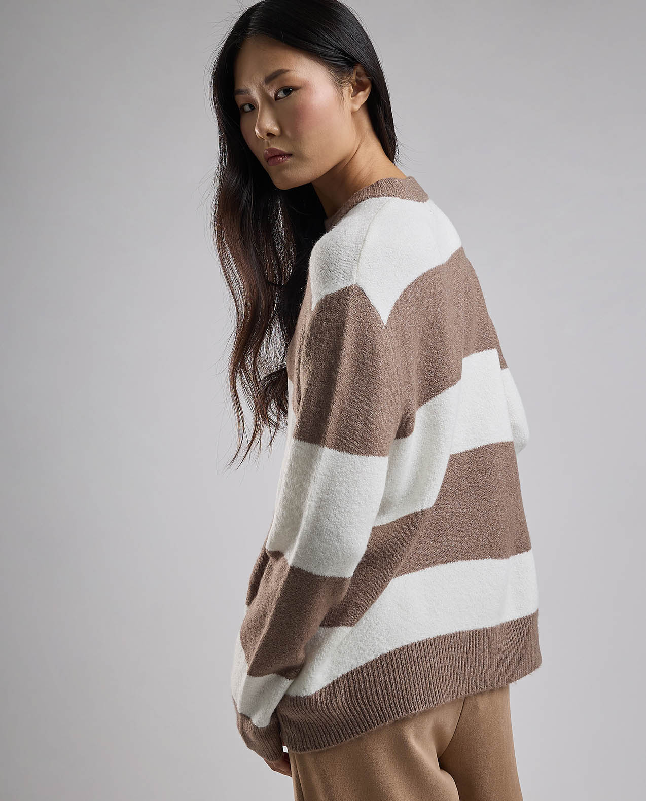 Striped Sweater Tunic with Crew Neck and Long Sleeves