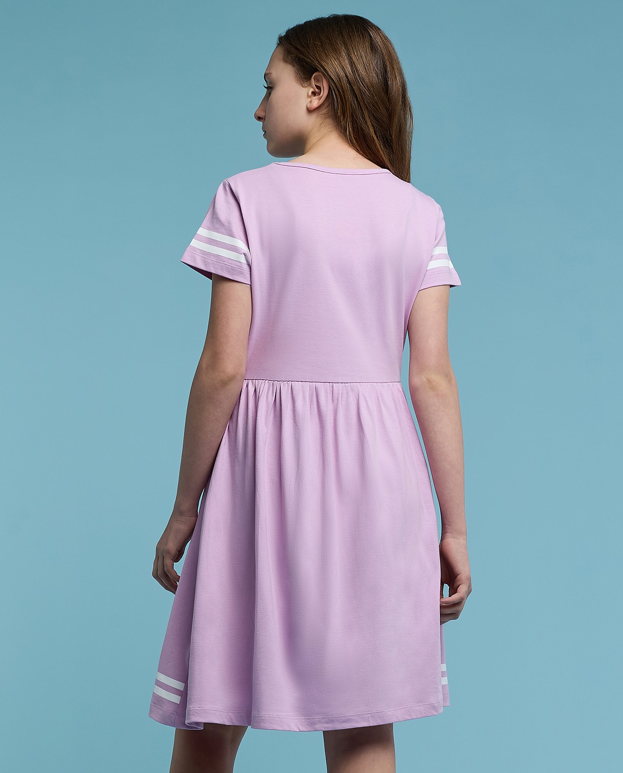 Printed Fit & Flare Dress with Crew Neck and Short Sleeves