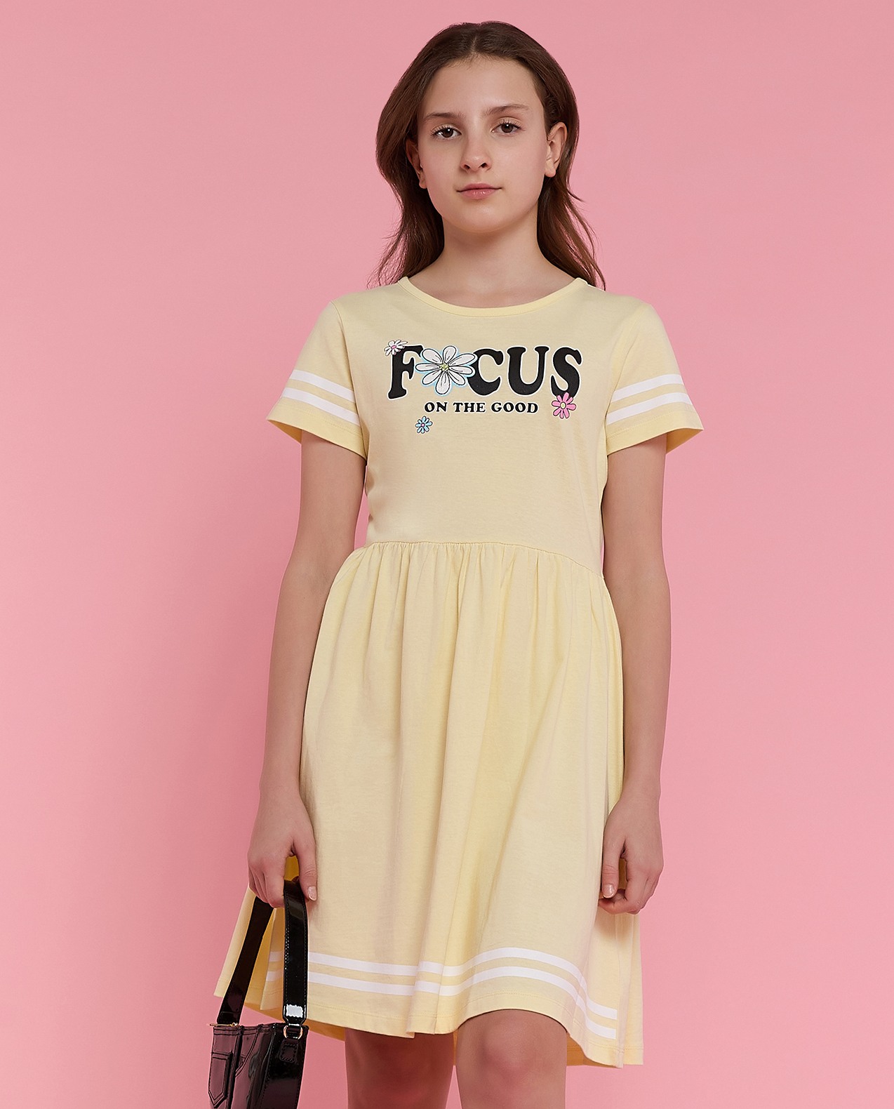 Printed Fit & Flare Dress with Crew Neck and Short Sleeves