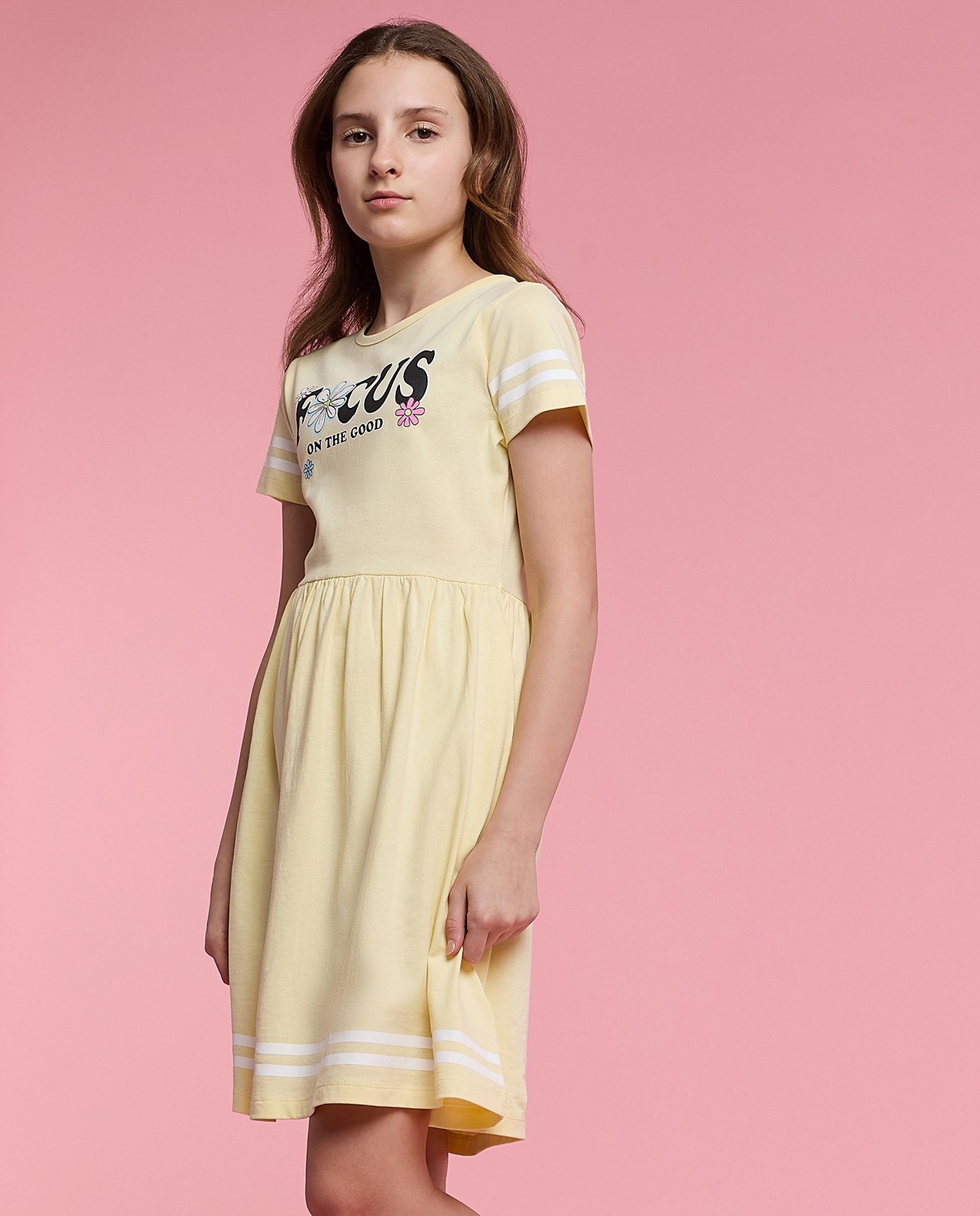 Printed Fit & Flare Dress with Crew Neck and Short Sleeves