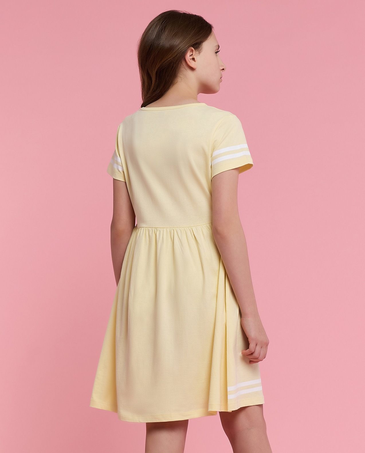 Printed Fit & Flare Dress with Crew Neck and Short Sleeves