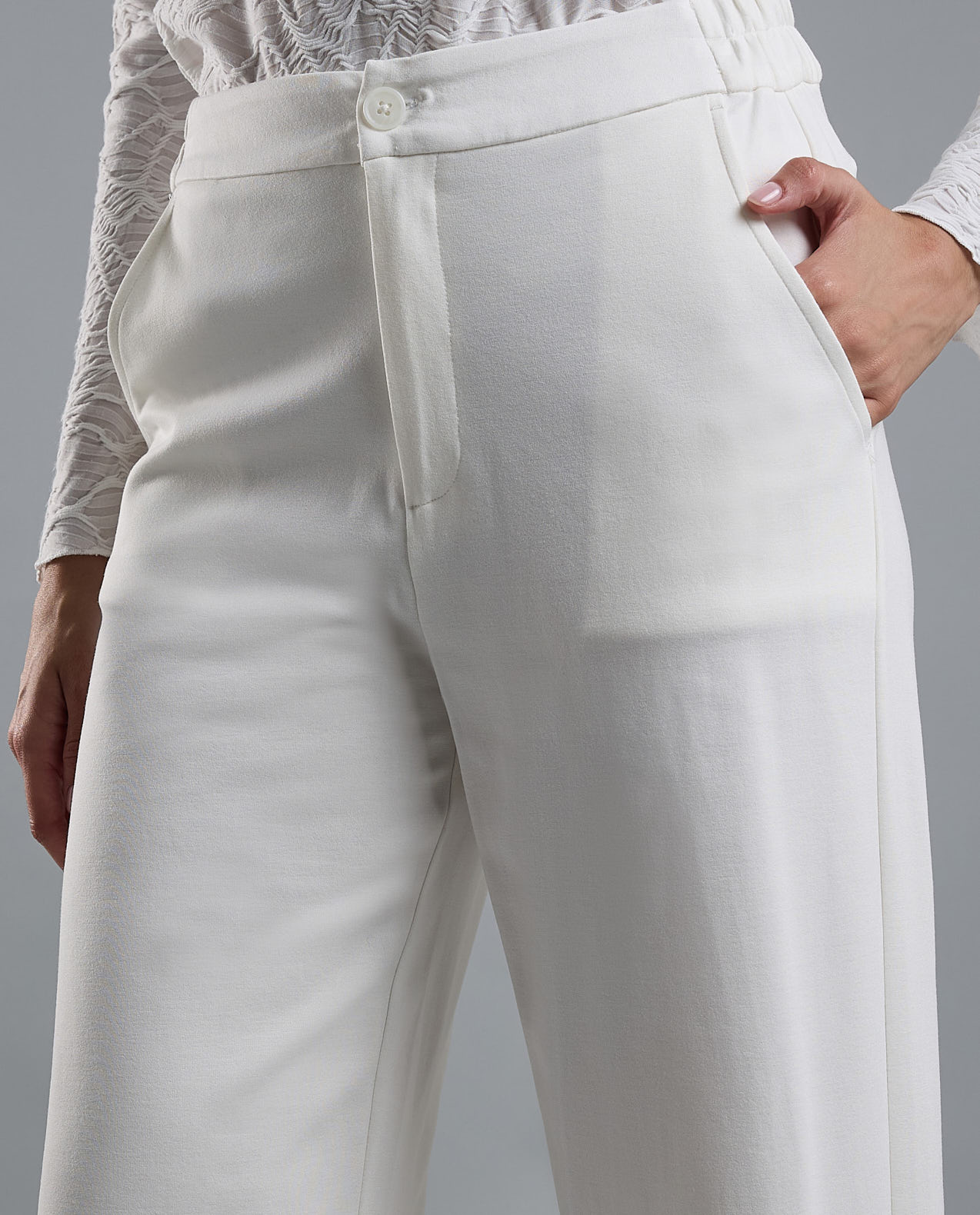 Solid Straight Fit Pants with Button Closure