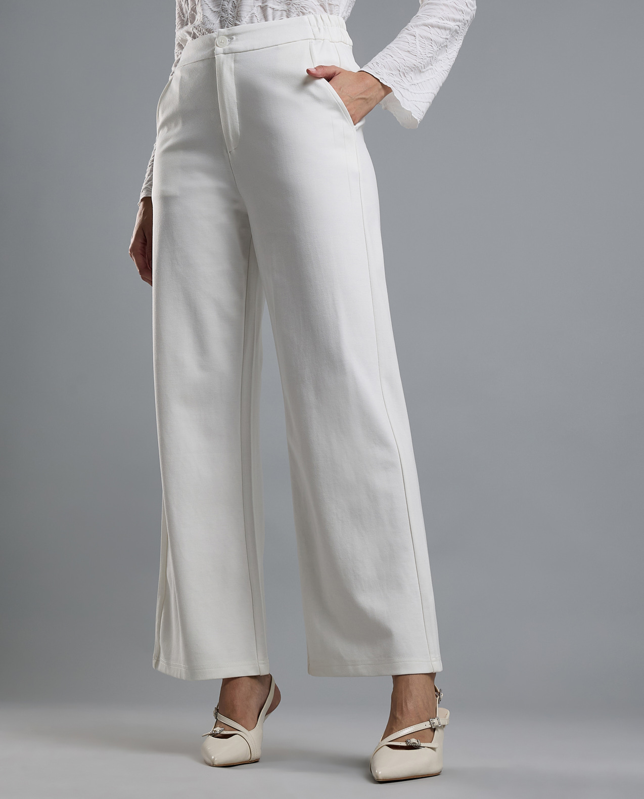 Solid Straight Fit Pants with Button Closure