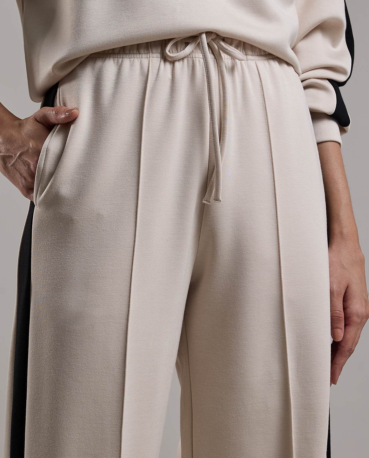 Stripe Detail Wide Leg Sweatpants with Drawstring Waist