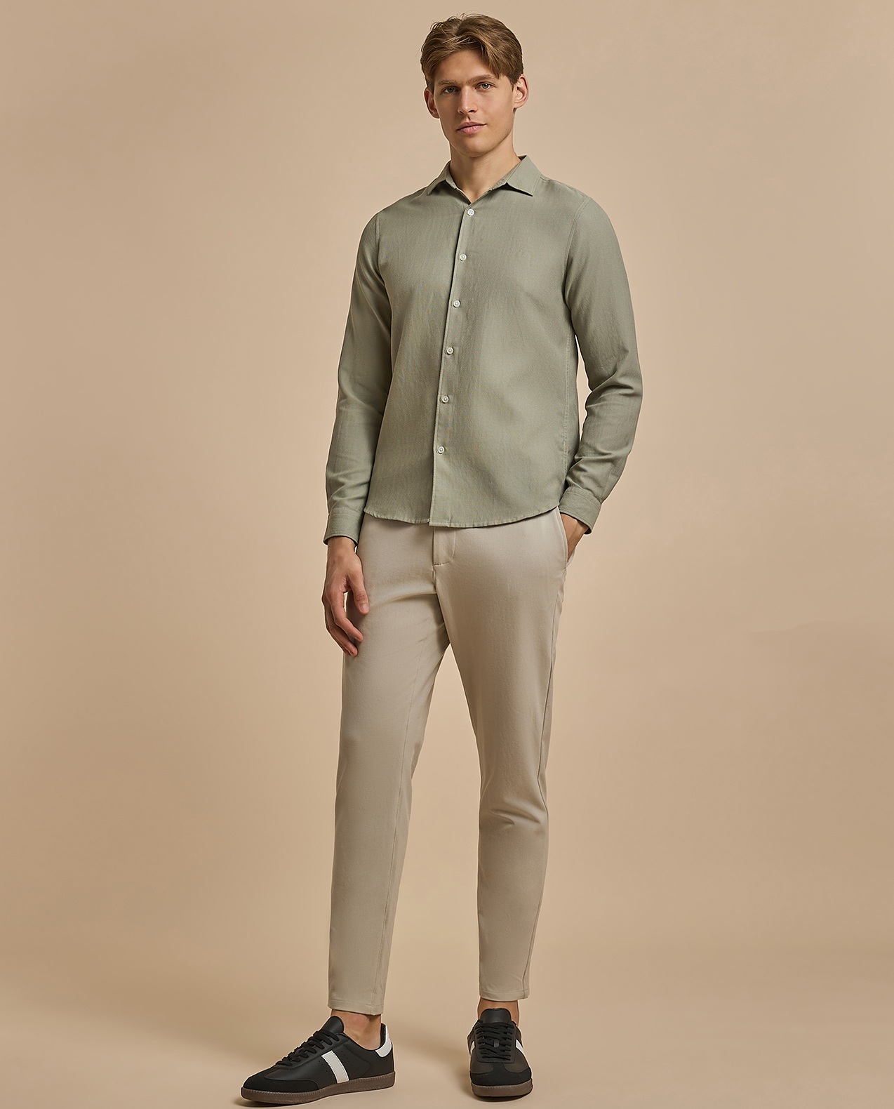 Solid Relaxed Fit Pants with Button Closure