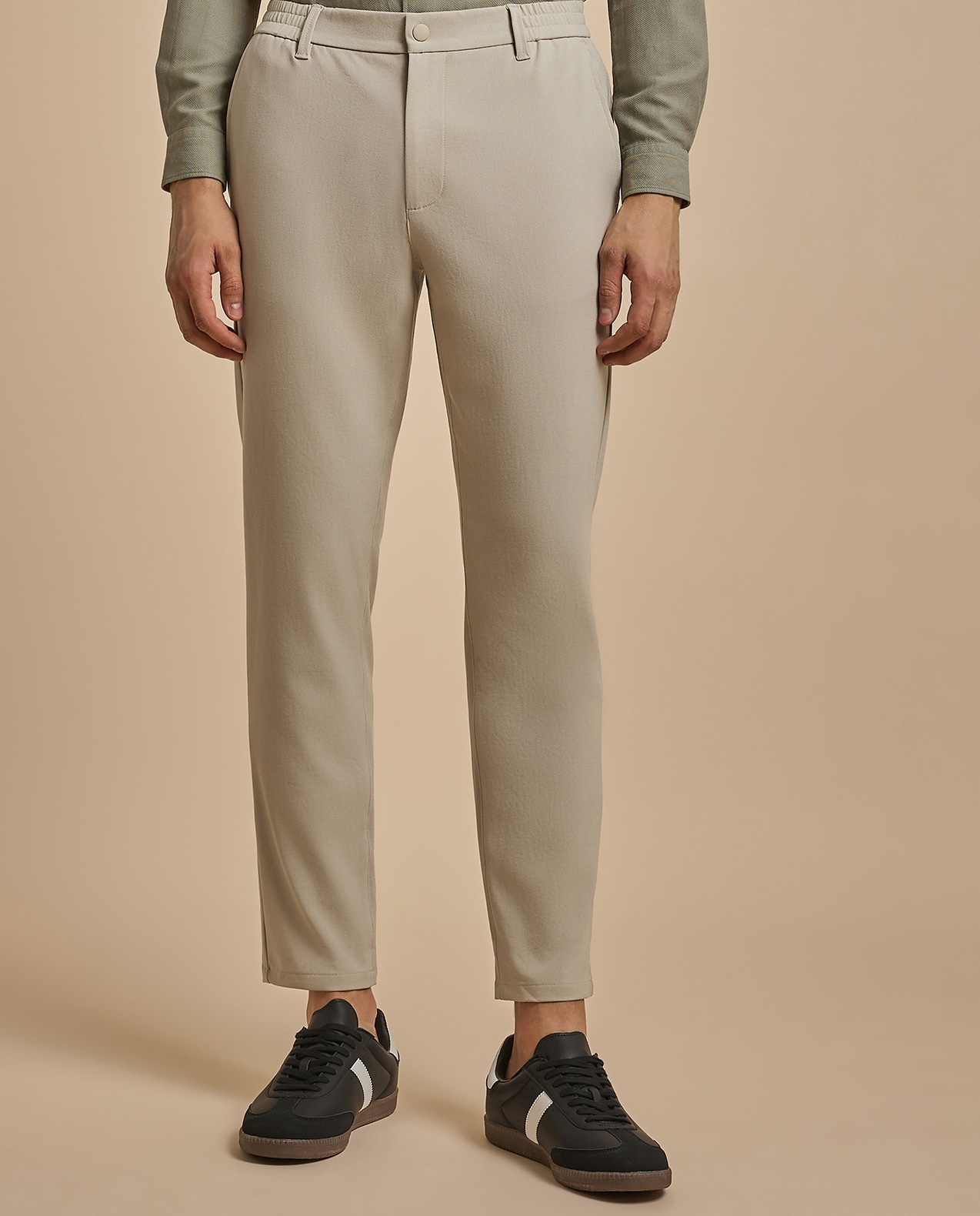 Solid Relaxed Fit Pants with Button Closure