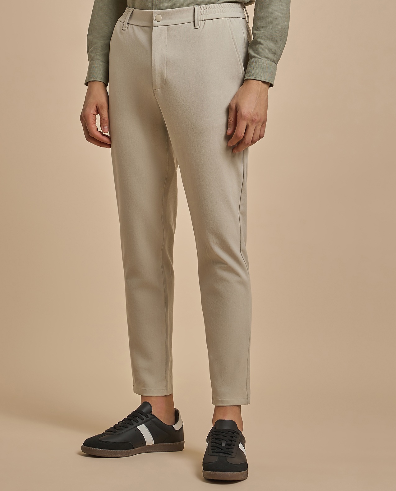 Solid Relaxed Fit Pants with Button Closure