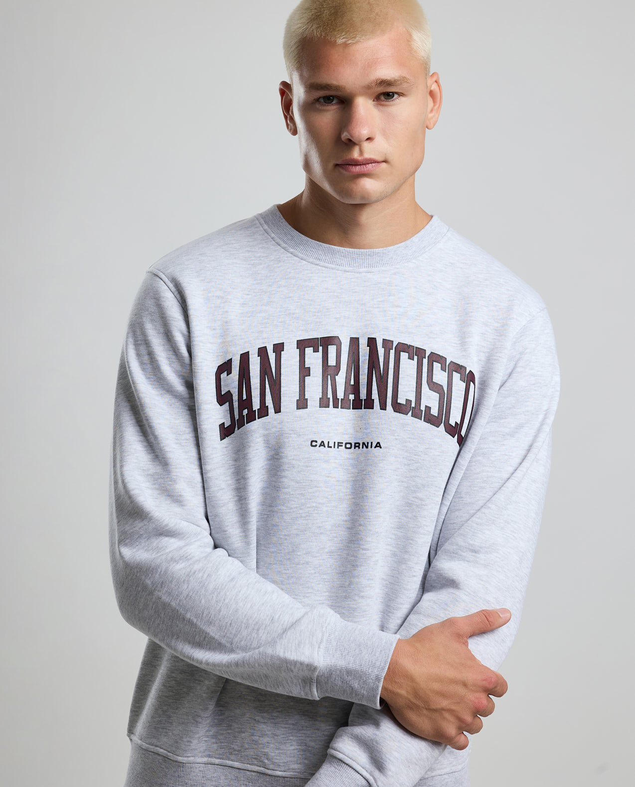 Typography Print Sweatshirt with Crew Neck and Long Sleeves